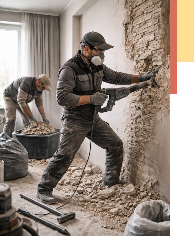 Демонтаж декоративного камня в Кинели от 1477 руб/м² — быстро и недорого | ОТДЕЛОЧНИК-Кнл