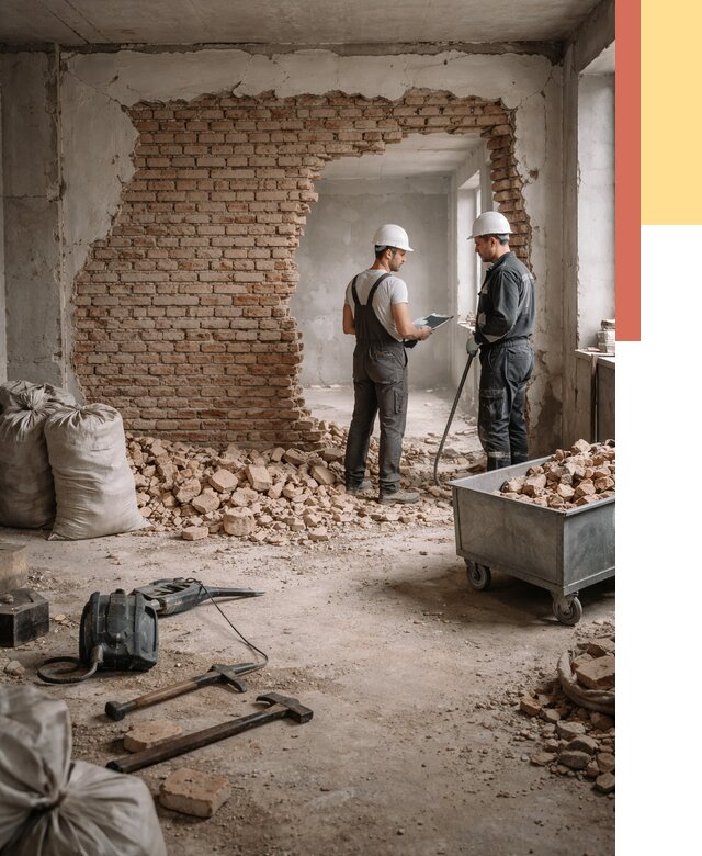 Демонтаж кирпичных стен в Кинели от 4279 руб. — быстро, недорого, под ключ | ОТДЕЛОЧНИК-Кнл