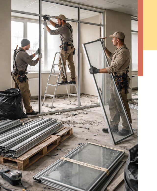 Демонтаж алюминиевых перегородок в Кинели от 4279 руб. — быстро и недорого | ОТДЕЛОЧНИК-Кнл