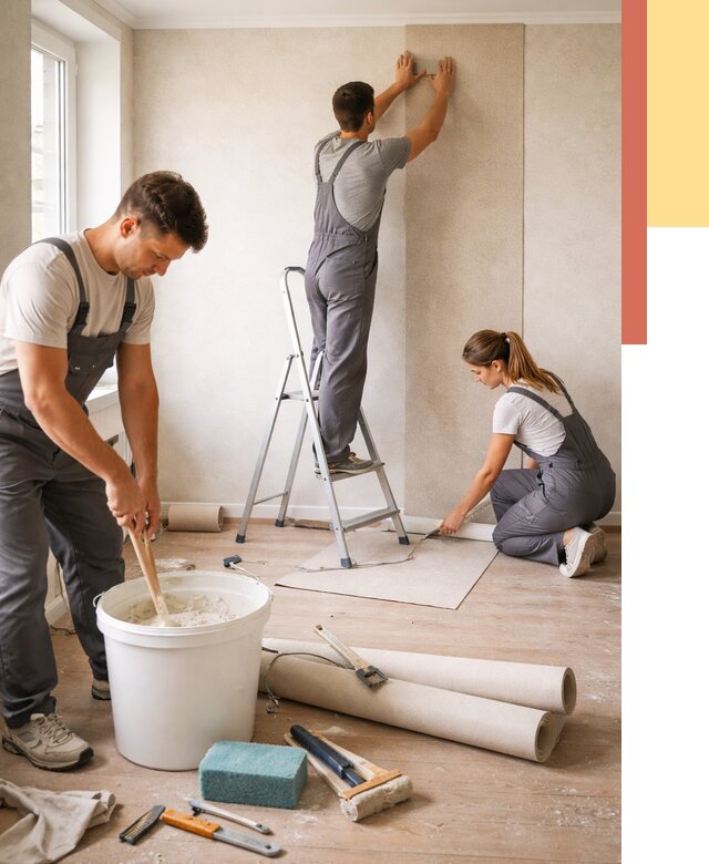 Оклейка стен обоями в Кинели от 3566 руб/м2 — быстро и недорого | ОТДЕЛОЧНИК-Кнл