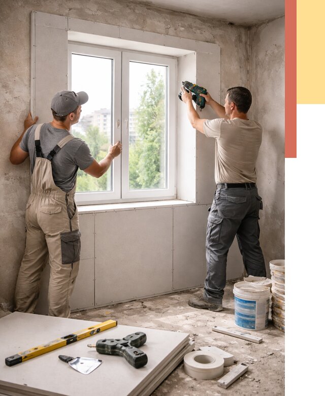 Монтаж откосов из гипсокартона в Кинели от 4585 руб. под ключ | ОТДЕЛОЧНИК-Кнл