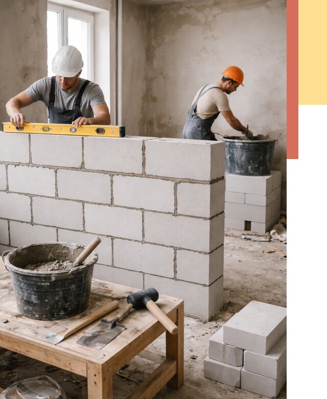 Кладка перегородок из газобетона в Кинели от 3260 руб. под ключ | ОТДЕЛОЧНИК-Кнл