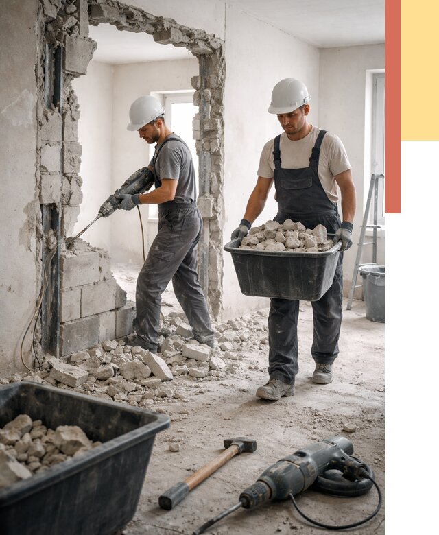 Демонтаж блоковых перегородок в Кинели от 3821 руб. — быстро и недорого | ОТДЕЛОЧНИК-Кнл