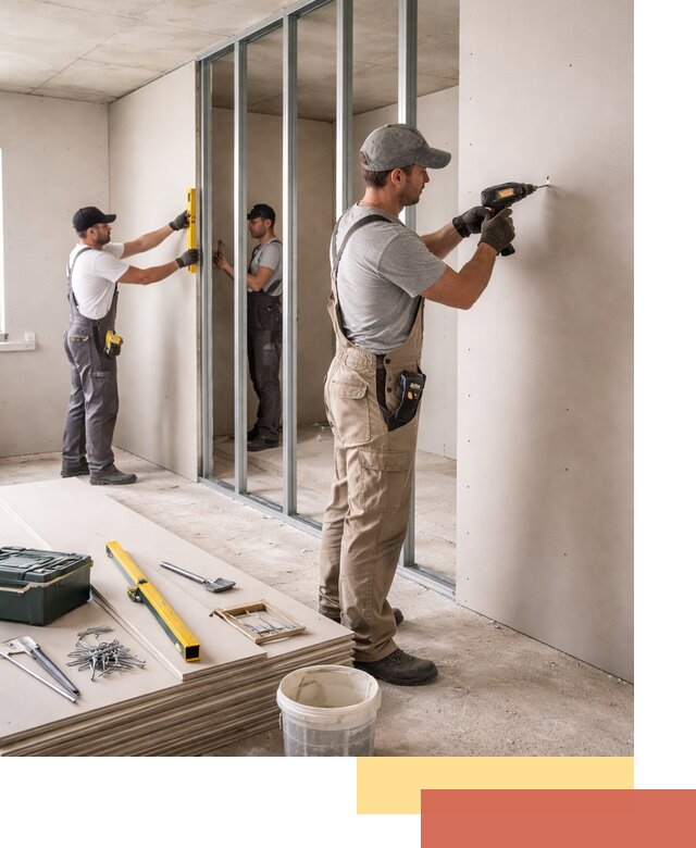 Однослойная перегородка из гипсокартона в Кинели под ключ, монтаж и отделка