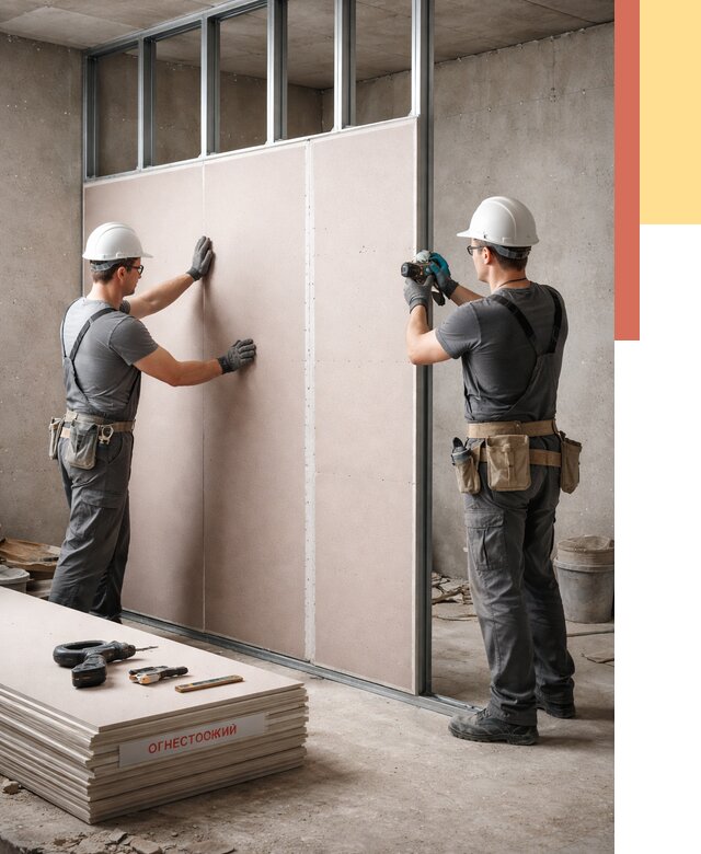 Перегородка из огнестойкого гипсокартона в Кинели от 1885 руб. под ключ | ОТДЕЛОЧНИК-Кнл