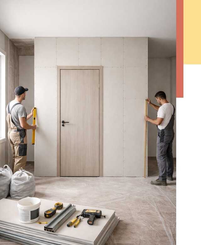 Перегородка из гипсокартона с дверью в Кинели от 4585 руб. под ключ | ОТДЕЛОЧНИК-Кнл