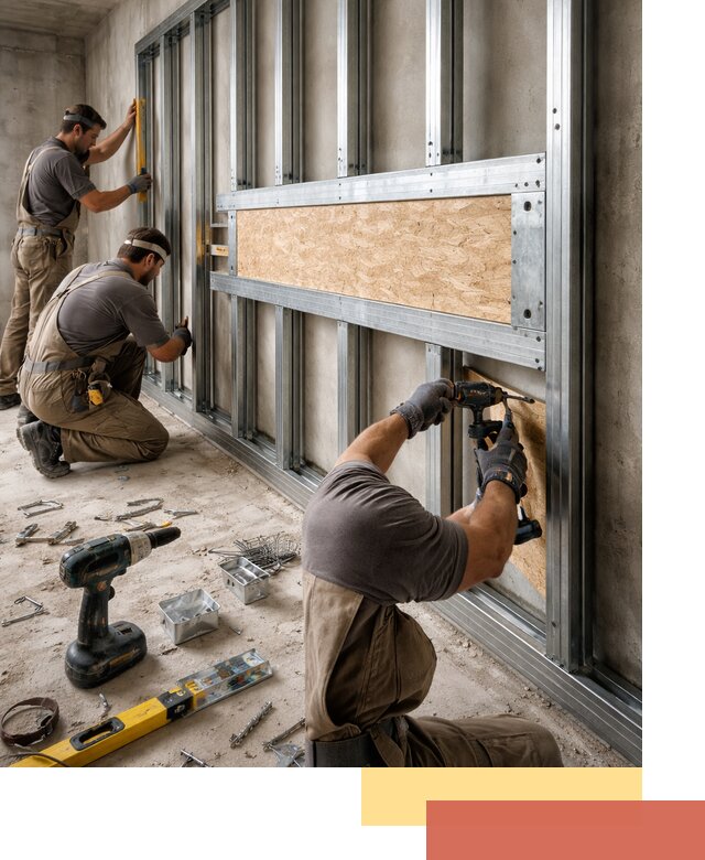 Усиленная перегородка для крепления тяжёлых конструкций в Кинели