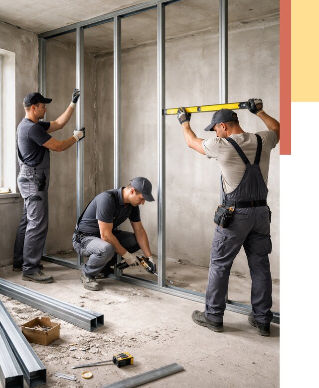 Монтаж каркаса перегородки из профиля в Кинели от 764 руб. | ОТДЕЛОЧНИК-Кнл