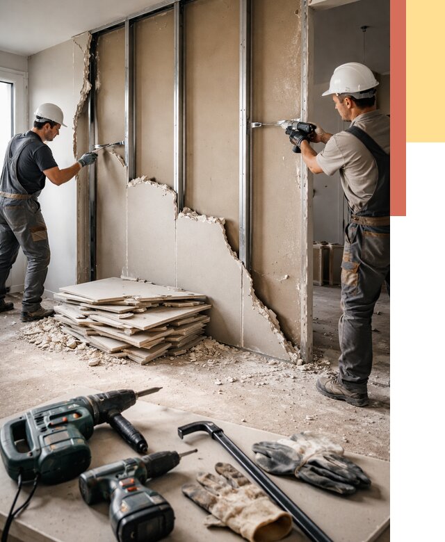 Демонтаж перегородки из гипсокартона в Кинели от 1223 руб. быстро и недорого | ОТДЕЛОЧНИК-Кнл