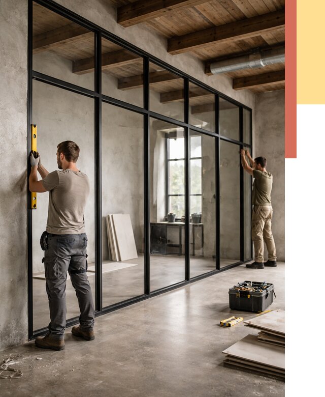 Стеклянные перегородки лофт в Кинели от 10697 руб. под ключ | ОТДЕЛОЧНИК-Кнл