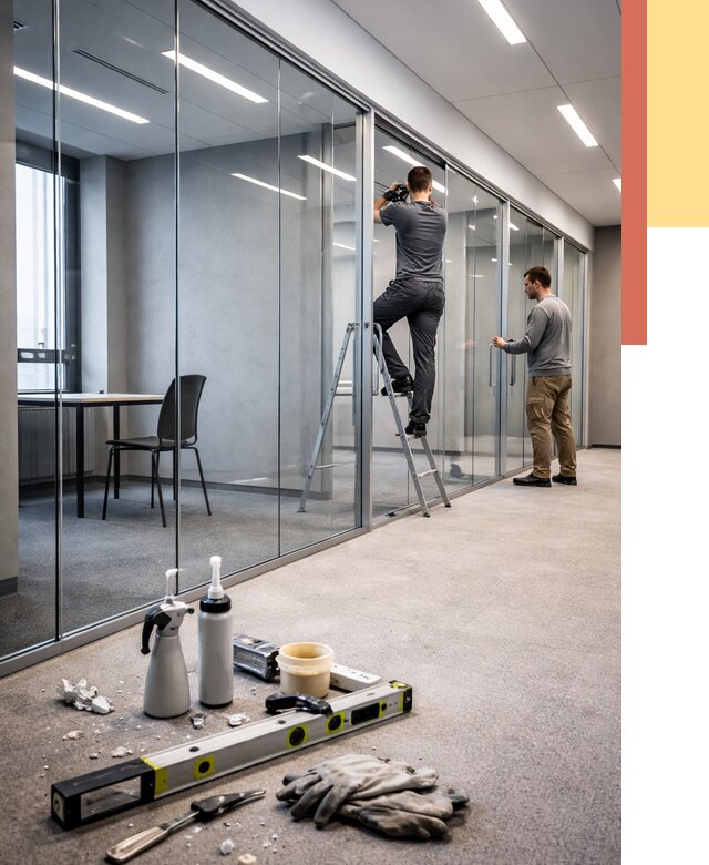 Стеклянные офисные перегородки в Кинели от 8660 руб. — монтаж и установка | ОТДЕЛОЧНИК-Кнл