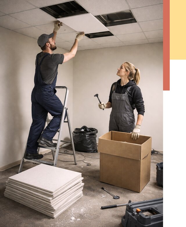 Демонтаж потолочной плитки в Кинели от 4585 руб. быстро и недорого | ОТДЕЛОЧНИК-Кнл