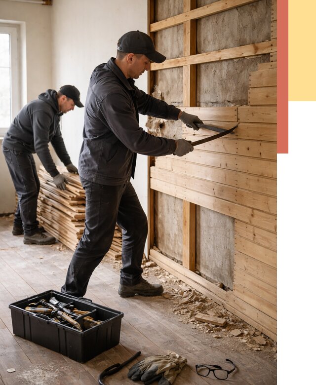 Демонтаж вагонки в Кинели от 3871 руб/м2 — быстро и недорого | ОТДЕЛОЧНИК-Кнл