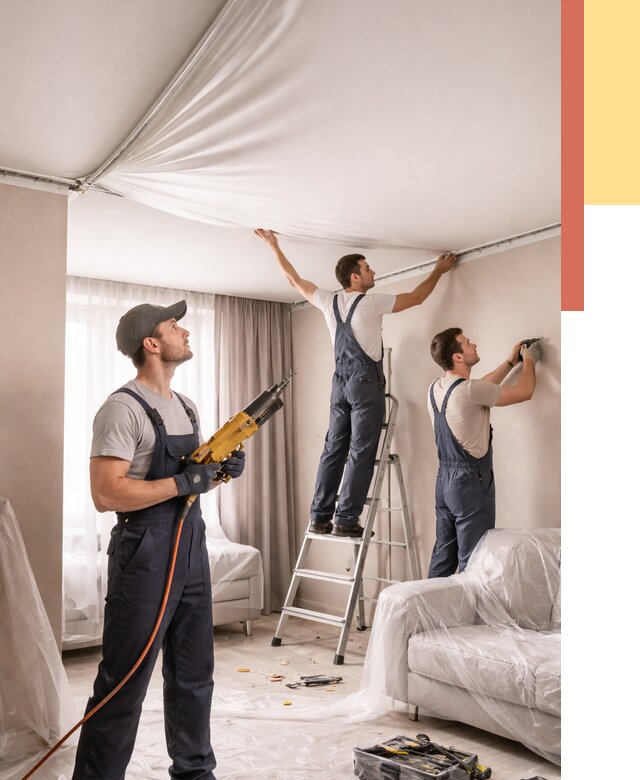 Установка натяжного потолка в Кинели от 4585 руб. | Быстро и недорого — ОТДЕЛОЧНИК-Кнл