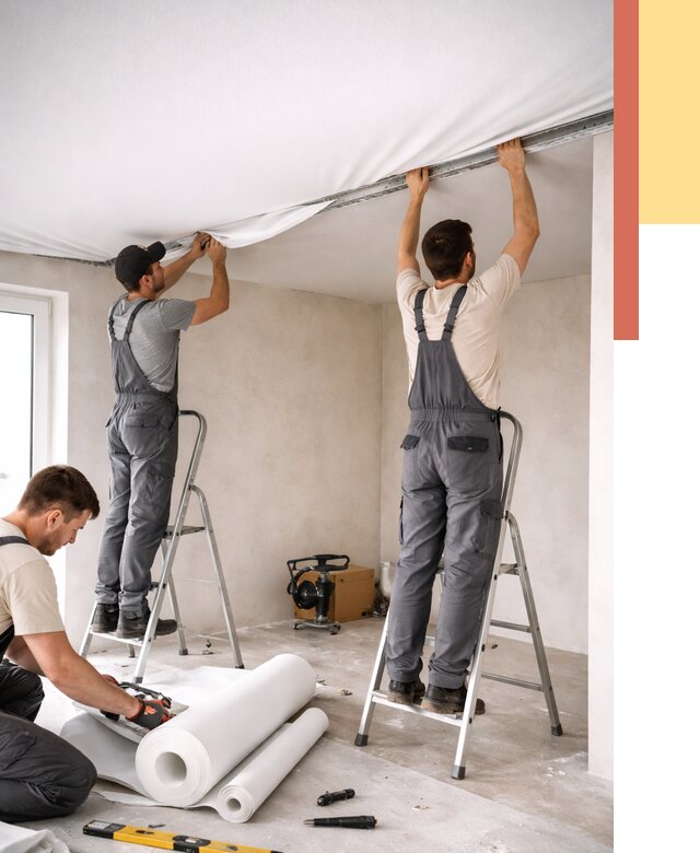 Монтаж тканевого натяжного потолка в Кинели от 3566 руб. под ключ | ОТДЕЛОЧНИК-Кнл