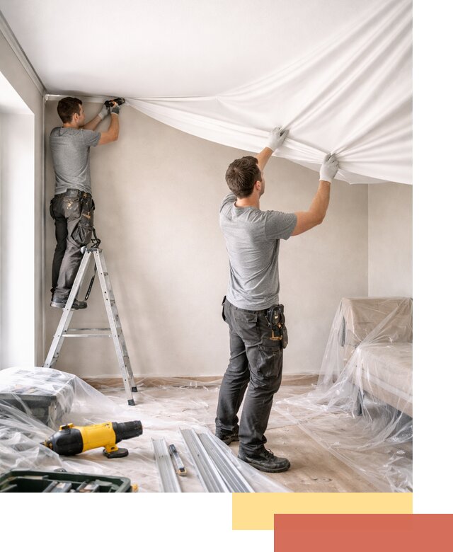 Монтаж тканевого натяжного потолка в Кинели недорого и быстро