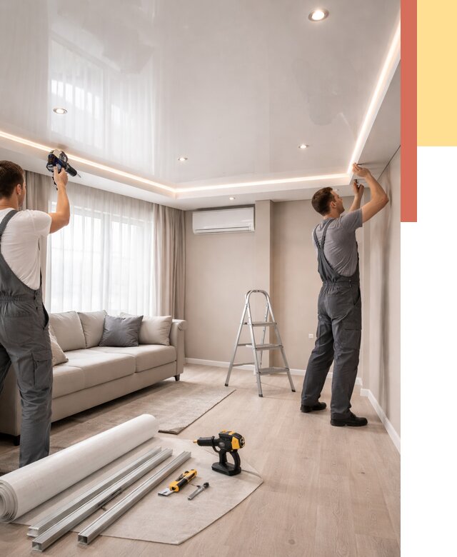 Монтаж глянцевого натяжного потолка в Кинели от 764 руб. под ключ | ОТДЕЛОЧНИК-Кнл