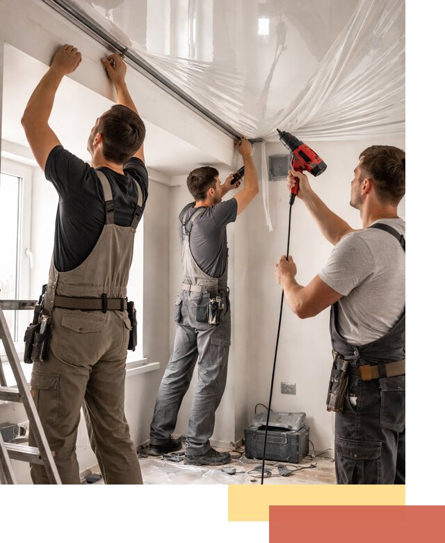 Монтаж глянцевого натяжного потолка в Кинели быстро и качественно