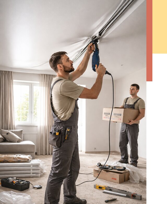 Монтаж сатинового натяжного потолка в Кинели от 3566 руб. | Быстро, недорого — ОТДЕЛОЧНИК-Кнл