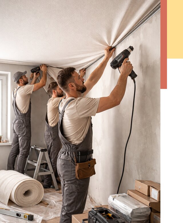 Монтаж фактурного натяжного потолка в Кинели от 764 руб. — ОТДЕЛОЧНИК-Кнл