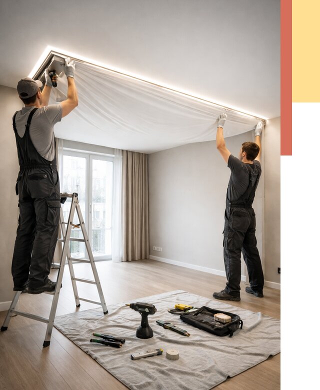 Монтаж парящего натяжного потолка в Кинели от 4585 руб. быстро и недорого | ОТДЕЛОЧНИК-Кнл