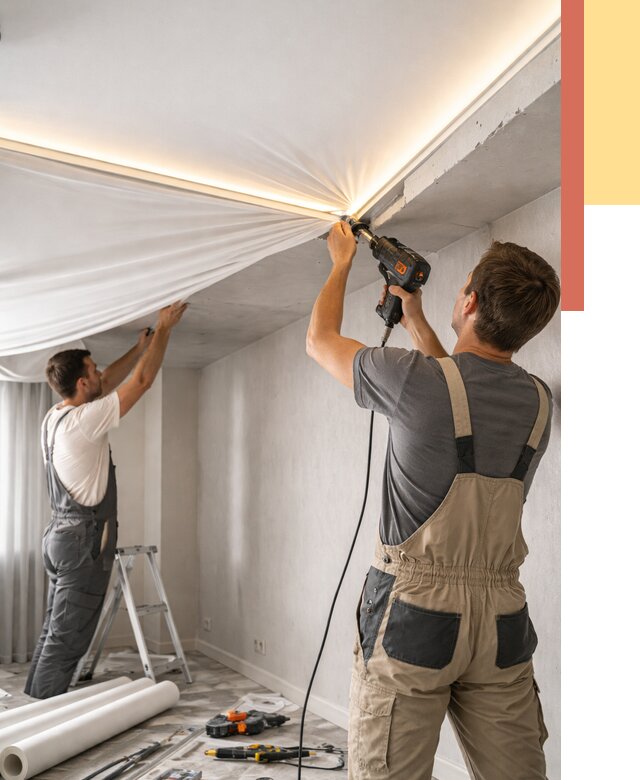 Монтаж натяжного потолка с подсветкой в Кинели от 968 руб. | ОТДЕЛОЧНИК-Кнл