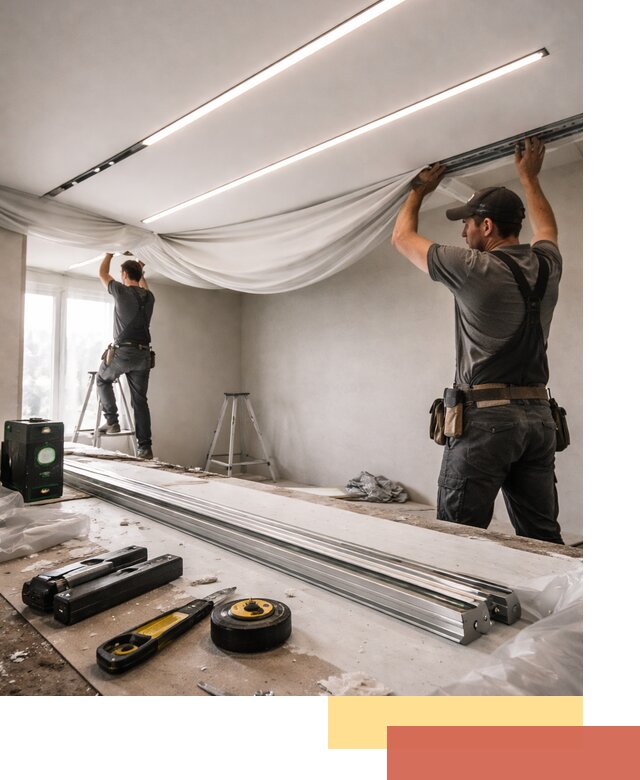 Монтаж натяжных потолков со световыми линиями в Кинели