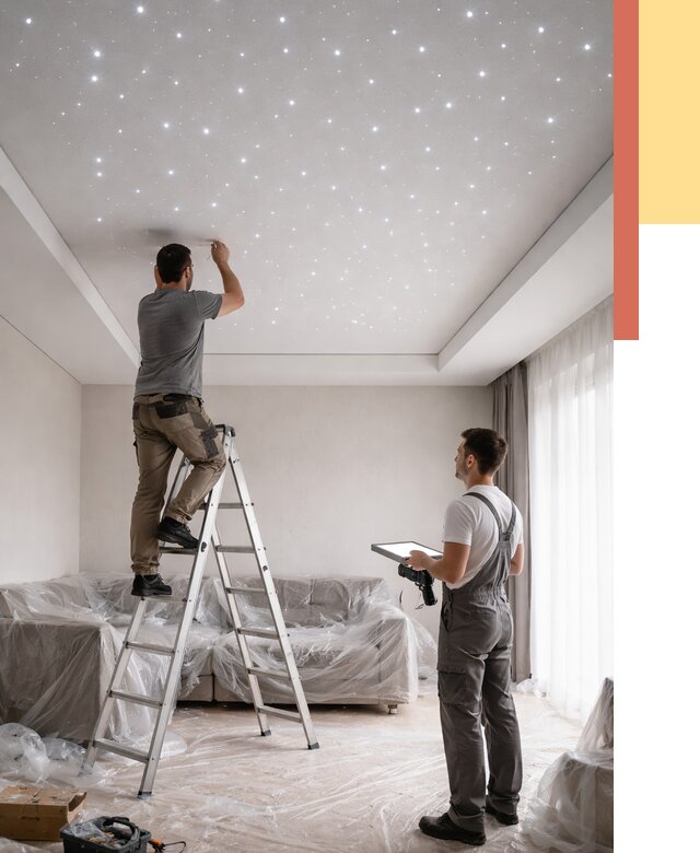 Монтаж натяжного потолка «звездное небо» в Кинели от 6622 руб. | ОТДЕЛОЧНИК-Кнл