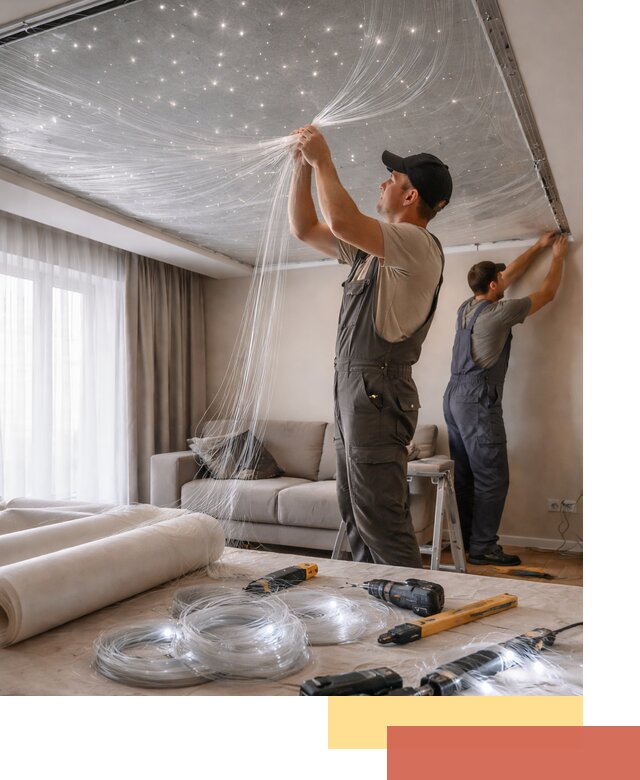 Монтаж натяжного потолка «Звездное небо» в Кинели