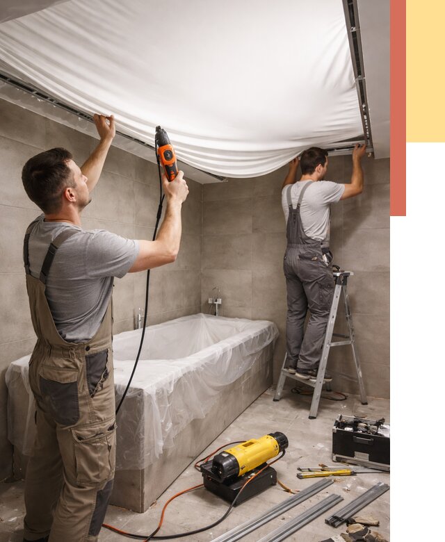 Монтаж натяжного потолка в ванной в Кинели от 1223 руб. под ключ | ОТДЕЛОЧНИК-Кнл