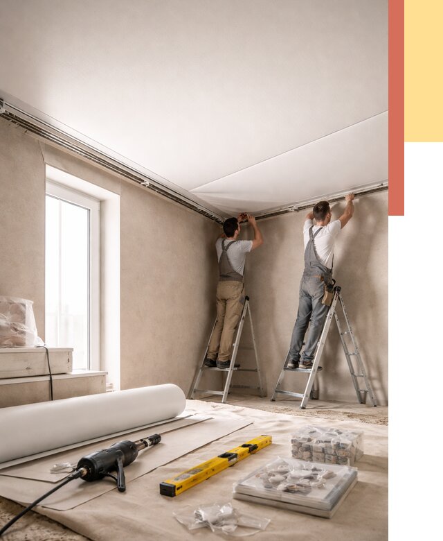 Монтаж натяжного потолка в спальне в Кинели от 3871 руб. под ключ | ОТДЕЛОЧНИК-Кнл