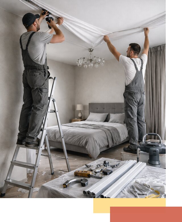 Монтаж натяжного потолка в спальне в Кинели