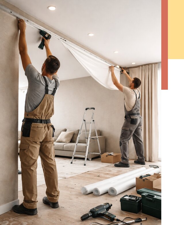 Монтаж натяжного потолка в гостиной в Кинели от 560 руб. | ОТДЕЛОЧНИК-Кнл