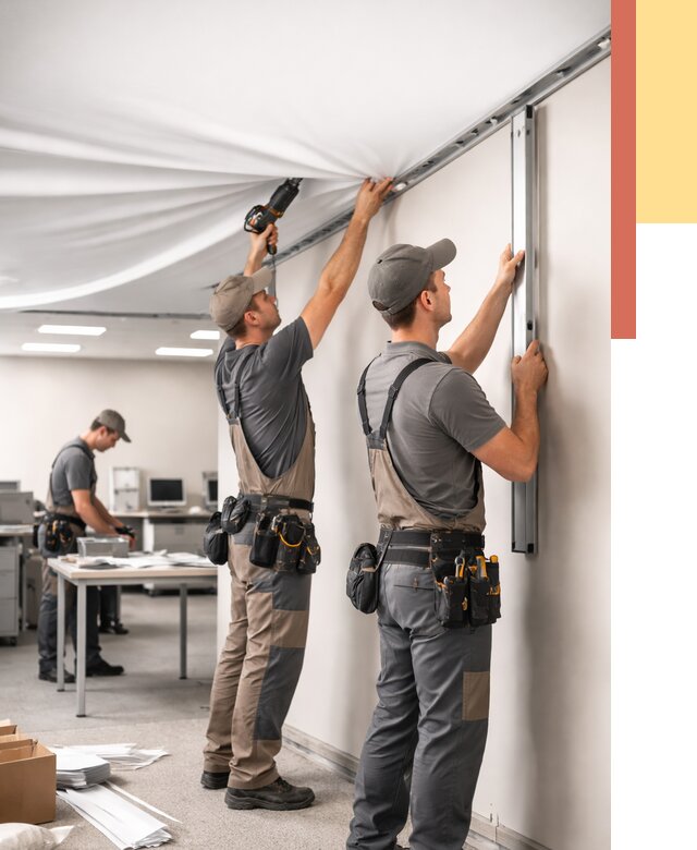 Монтаж натяжного потолка в офисе в Кинели от 458 руб/м² — быстро и недорого | ОТДЕЛОЧНИК-Кнл