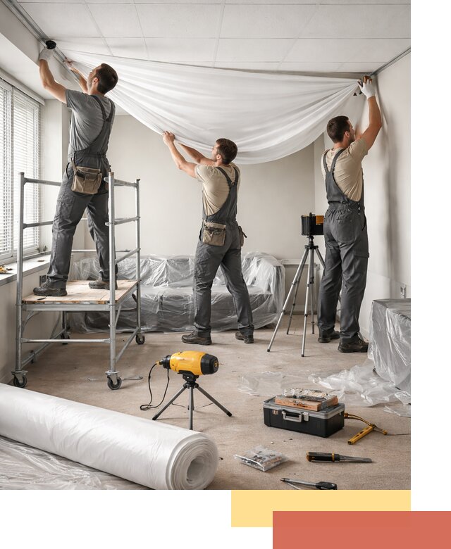 Монтаж натяжного потолка в офисе в Кинели