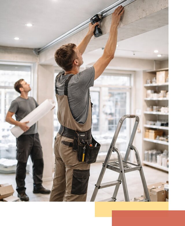 Монтаж натяжных потолков в магазине в Кинели