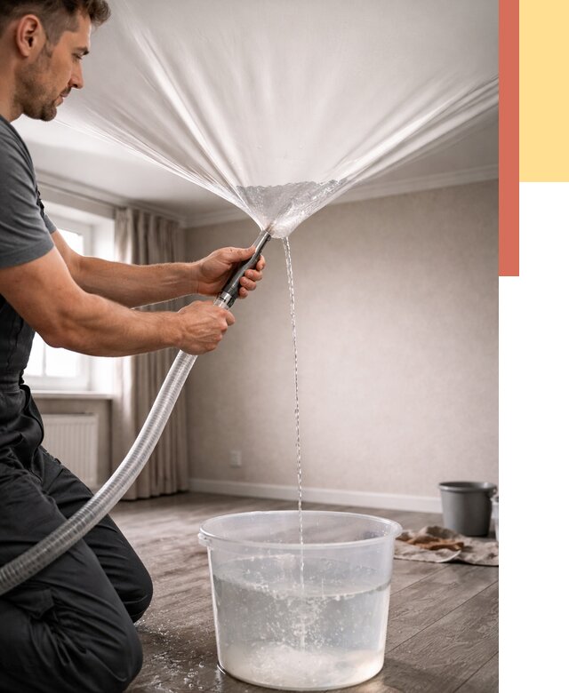 Слив воды с натяжного потолка в Кинели от 2547 руб. быстро и недорого | ОТДЕЛОЧНИК-Кнл