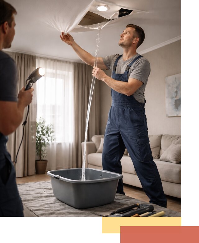 Слив воды с натяжного потолка в Кинели быстро и аккуратно