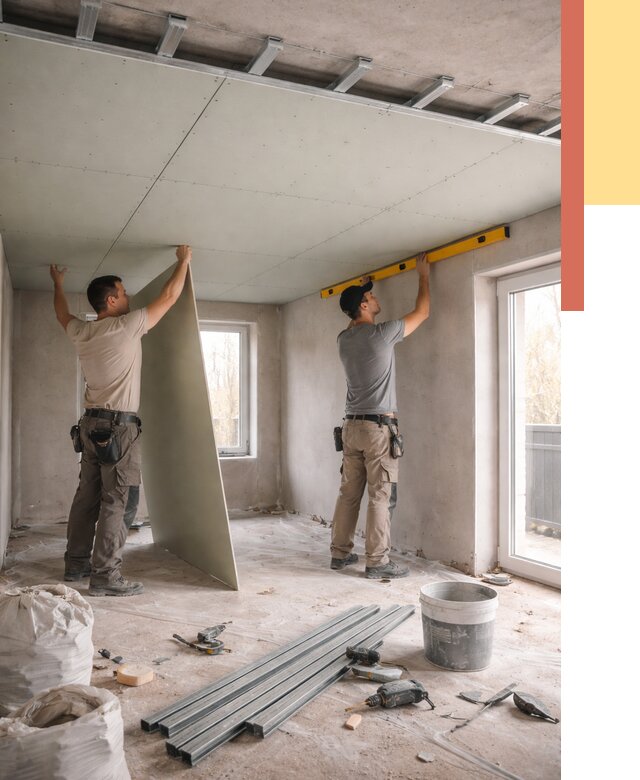 Одноуровневый потолок из гипсокартона в Кинели от 764 руб. — монтаж под ключ | ОТДЕЛОЧНИК-Кнл