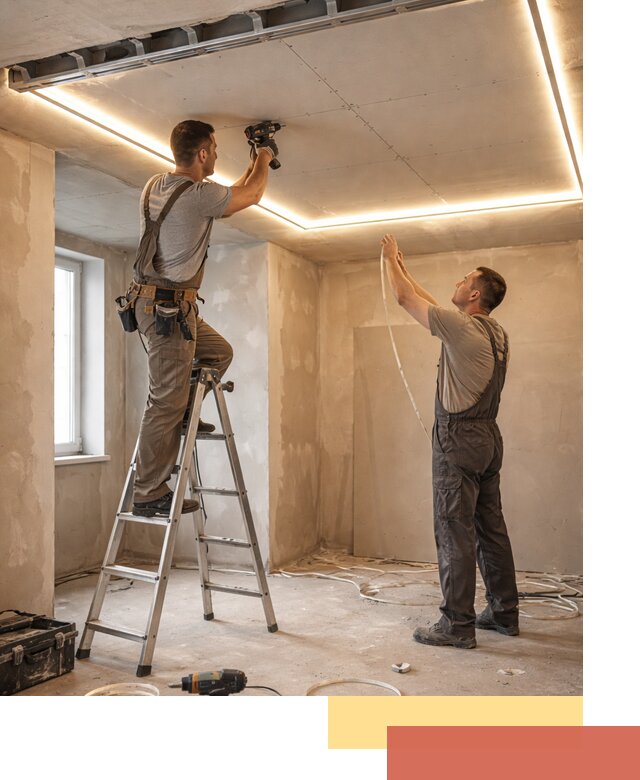 Потолок из гипсокартона с подсветкой в Кинели